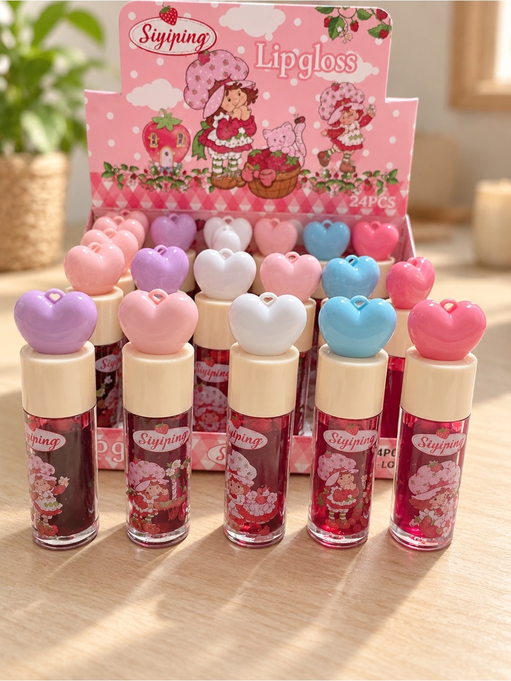 Heart-Cap Lip Gloss — Pink & Pastel Shades